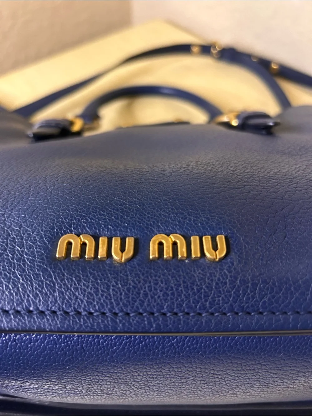 Miu Miu Royal Blue Pebbled Leather Push Lock Top Handle Satchel Shoulder Bag COA